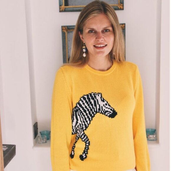 Very Troubled Child Sweaters - Very Troubled Child Linea Leggera Yellow Zebra Intarsia Sweater Small